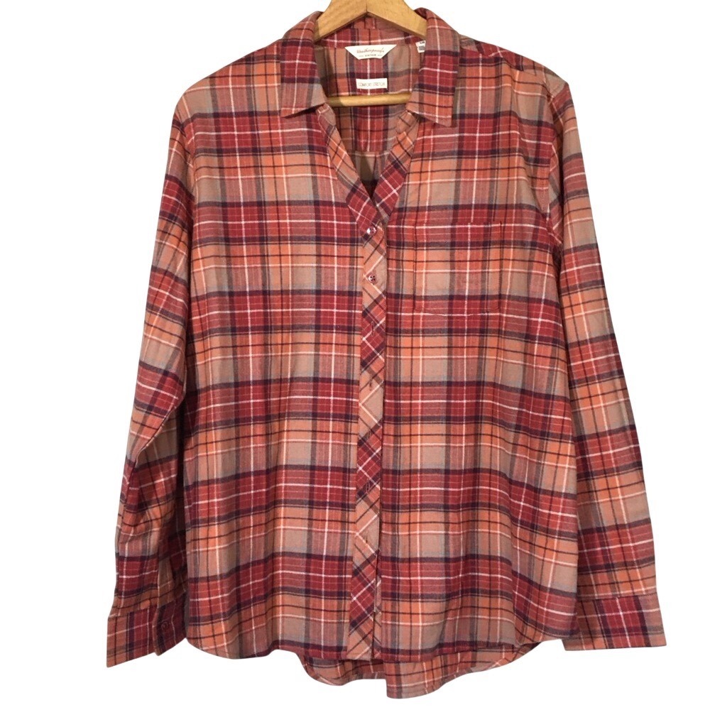 Weatherproof Vintage Comfort Stretch Plaid Button Down Shirt Large Orange